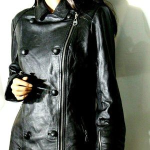 DOMA BLACK SOFT LAMB LEATHER MOTO JACKET WITH BUTTONS SIZE LARGE  NWT!
